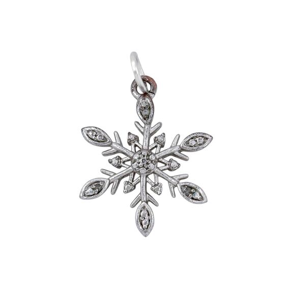 Estate Silver-Plated (Some Plate Wear) Diamond Snowflake Charm Pendant - Picture 3 of 6